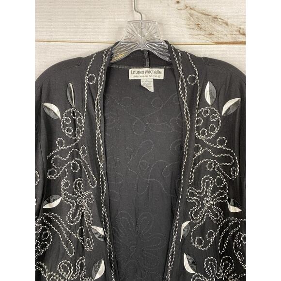 Lauren Michelle Cardigan Womens XL Black Embroidered Open Front Duster Jacket - Picture 2 of 10